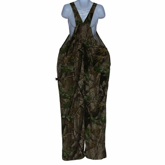 Rare HTF Tough Duck Green Camouflage Denim Hunting Outdoors Bib Overalls XL - Picture 5 of 11